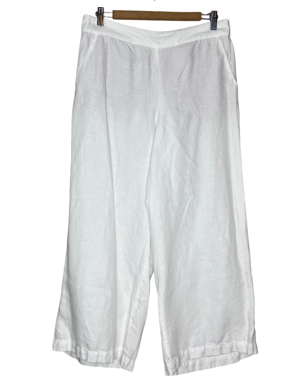 Loft Linen Cotton Coastal Minimalist Pull-On Wide-Lege Ankle Pants Sz M